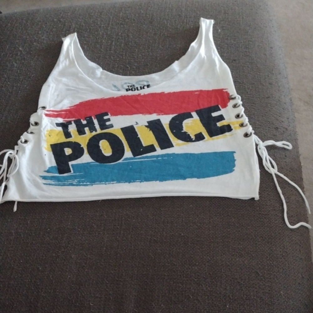 Police Graphic Tee with Red and Yellow Accents RARE 2014: